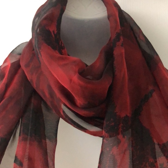 VTG Bernie of New York Elegant Dramatic Silk Chiffon Floral Motif Oblong Scarf - Picture 4 of 10